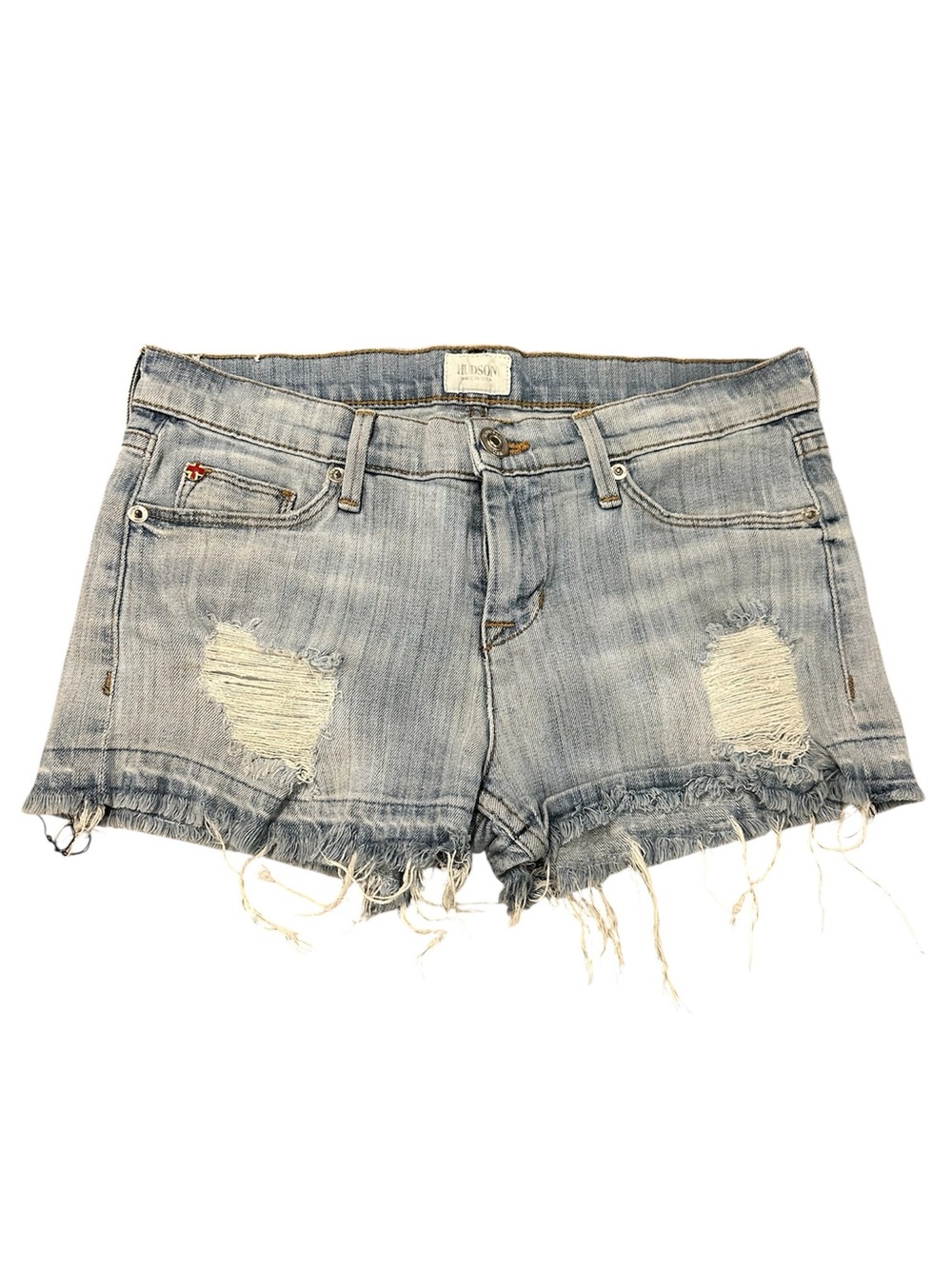 Hudson Amber Raw Edge Light Blue Distressed Denim Shorts Size 26